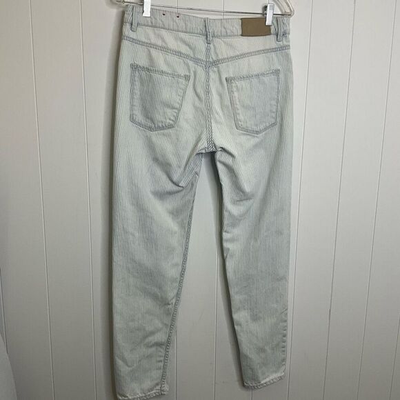H & M LOGG Womens Size 6 Denim Jeans Blue White Stripe Distressed 100% Cotton - Picture 8 of 15